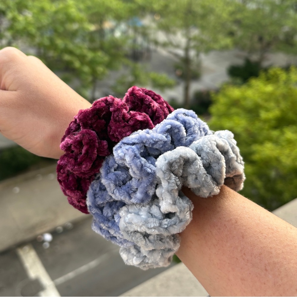 Set of 3 - SUPER Soft Handmade Crochet Velvet Scrunchies